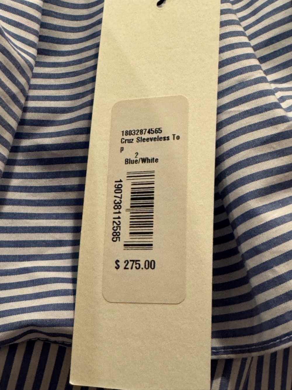 NWT Veronica Beard Cruz Sleeveless Top Blue Striped Off-Shoulder Ruffle $275.00 - Picture 5 of 11